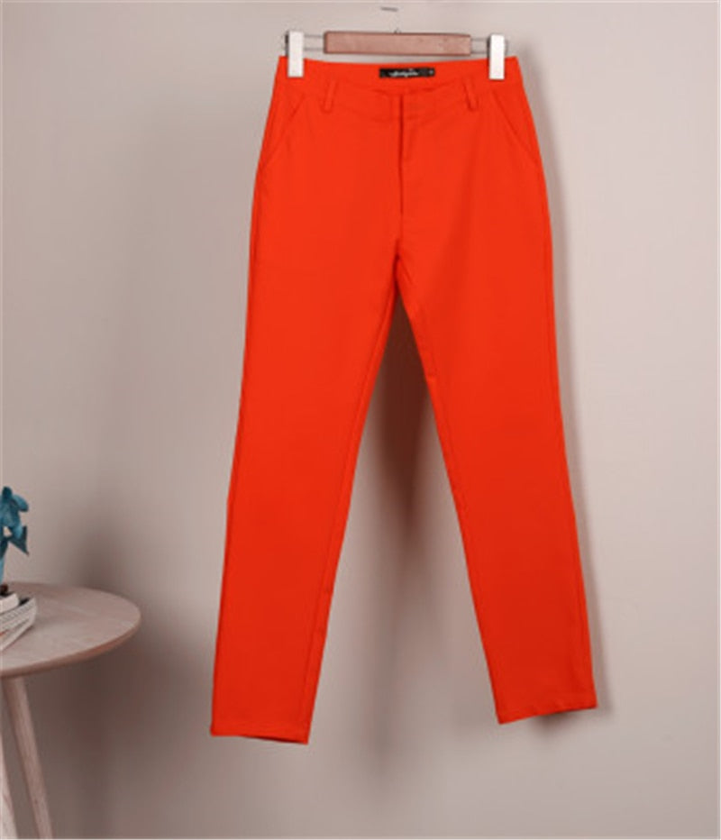 Fashion Streetwear Cute Candy Color Pencil Pants Women Stretch Cotton Slim Waist Straight Pantalones Casual Office Work Trousers