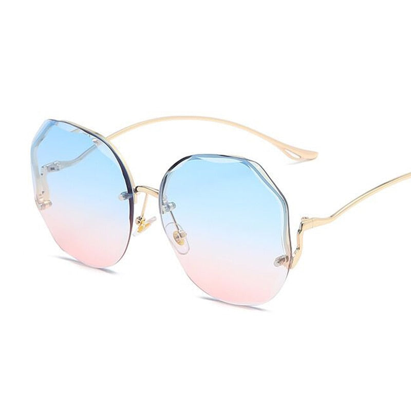 Luxury Round Gradient Sunglasses Women Metal Curved Temples Eyewear Ocean Rimless Fashion Sun Glasses Ladies UV400
