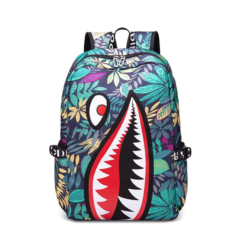 Anime backpack Elementary Bookbag Travel Rucksack Cartoon Shark Print Primary School Student Satchel Backpack