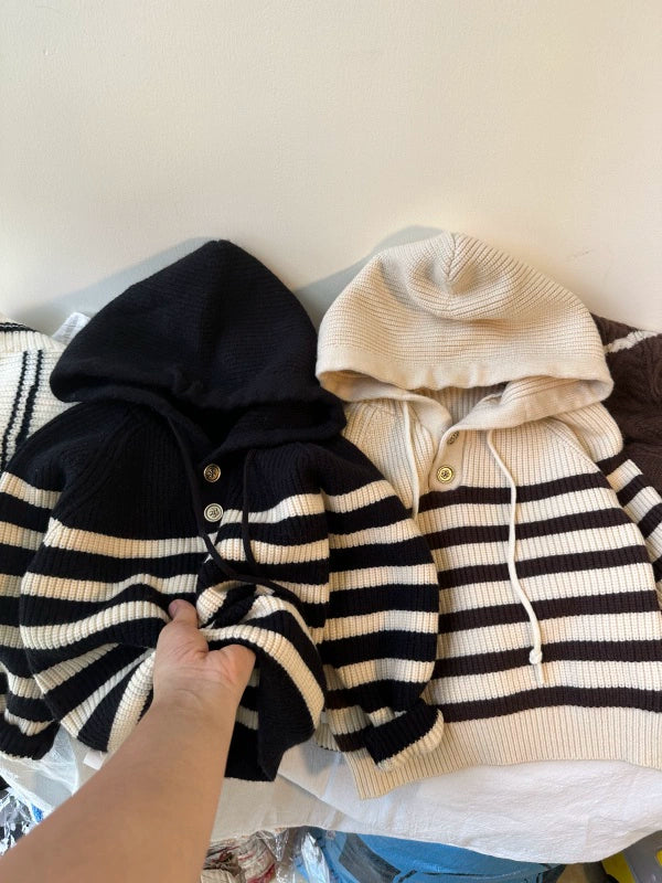 Boys and Girls Hooded Sweater Thick Knitwear Autumn and Winter Clothes