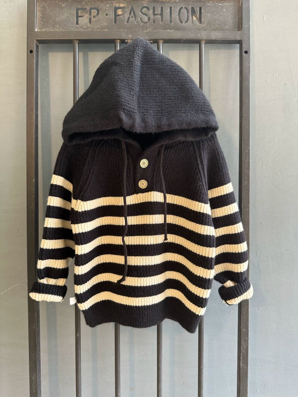 Boys and Girls Hooded Sweater Thick Knitwear Autumn and Winter Clothes