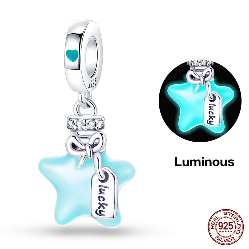 Fit Pandora 925 Original Bracelet Chameleon Luminous Firefly Butterfly Silver Charms Beads For DIY Christmas Jewelry Gift Making