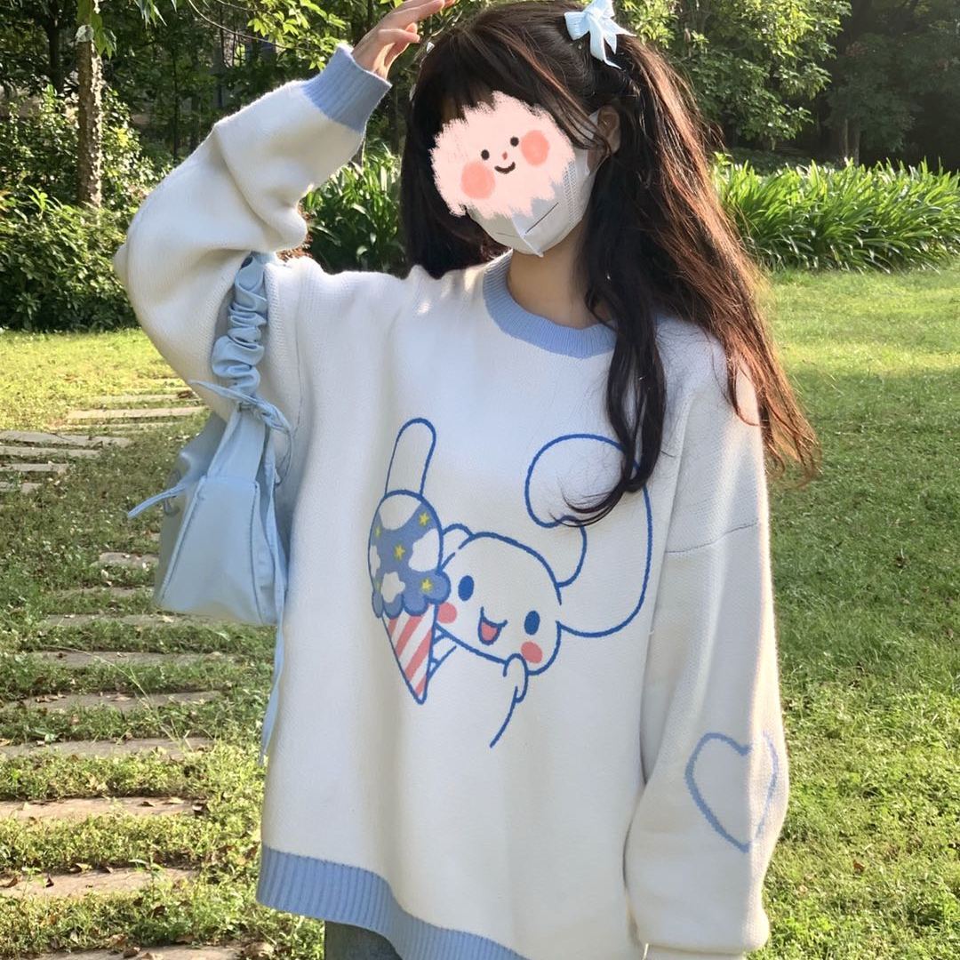 Kawaii Sanriod Anime Series Kitty Cute Pullover Sweater Jk Autumn Winter The New Sweater Tie Feet Trousers Girls Holiday Gift