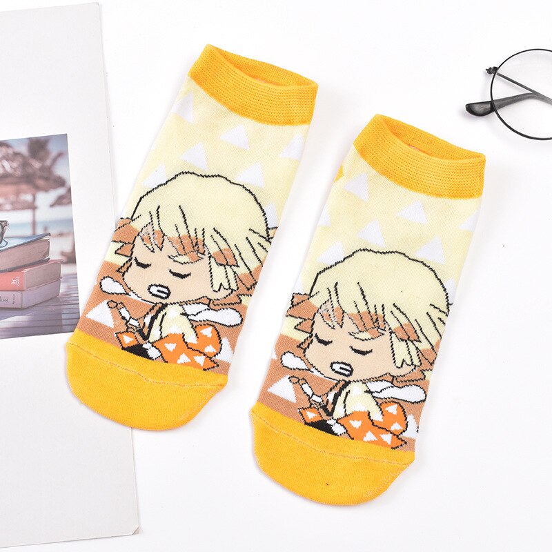 5 Pairs of New Anime Cartoon Ghost Slayer Socks Spring and Autumn Shallow Mouth Boat Socks Japanese Anime Foreign Trade Peripher