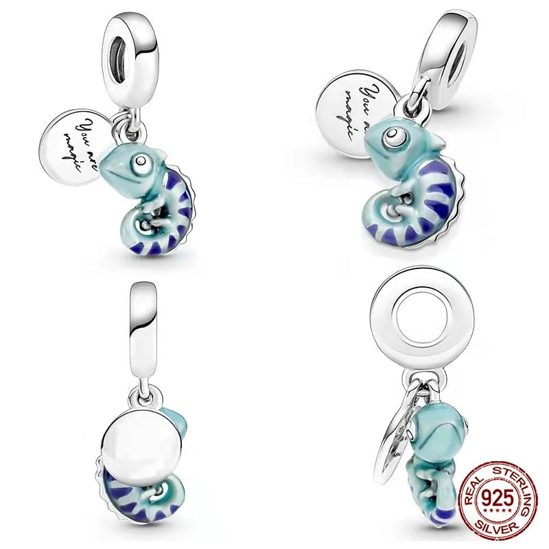 Fit Pandora 925 Original Bracelet Chameleon Luminous Firefly Butterfly Silver Charms Beads For DIY Christmas Jewelry Gift Making
