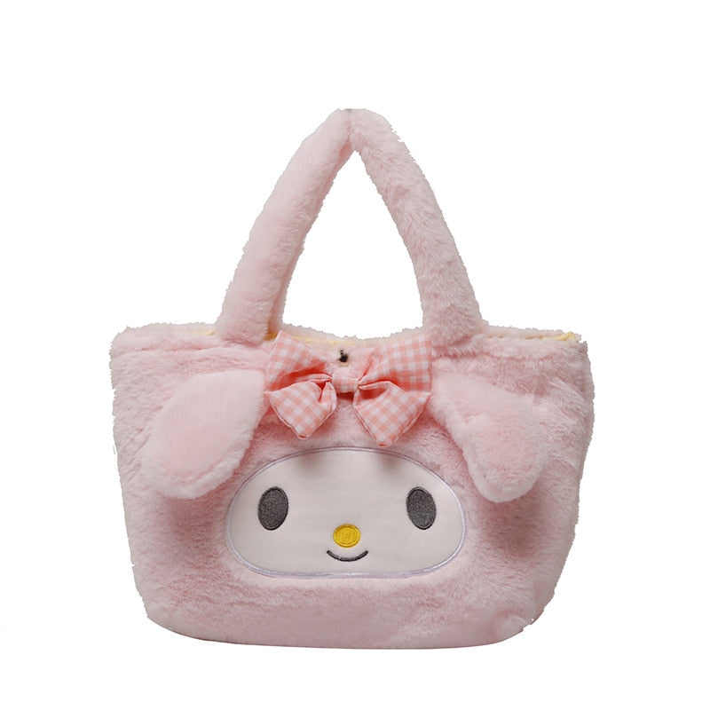 Sanrio Plush Bag Kuromi Handbag My Melody Cinnamoroll Storage Shoulder Hello Kitty Makeup Bag Women Plushie Backpack Gift Girl