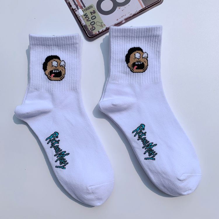 Anime Rick Socks Men's Funny Cartoon Mid-calf Men and Women Street Letters Hip-hop Sports Skateboarding Cute White Socks