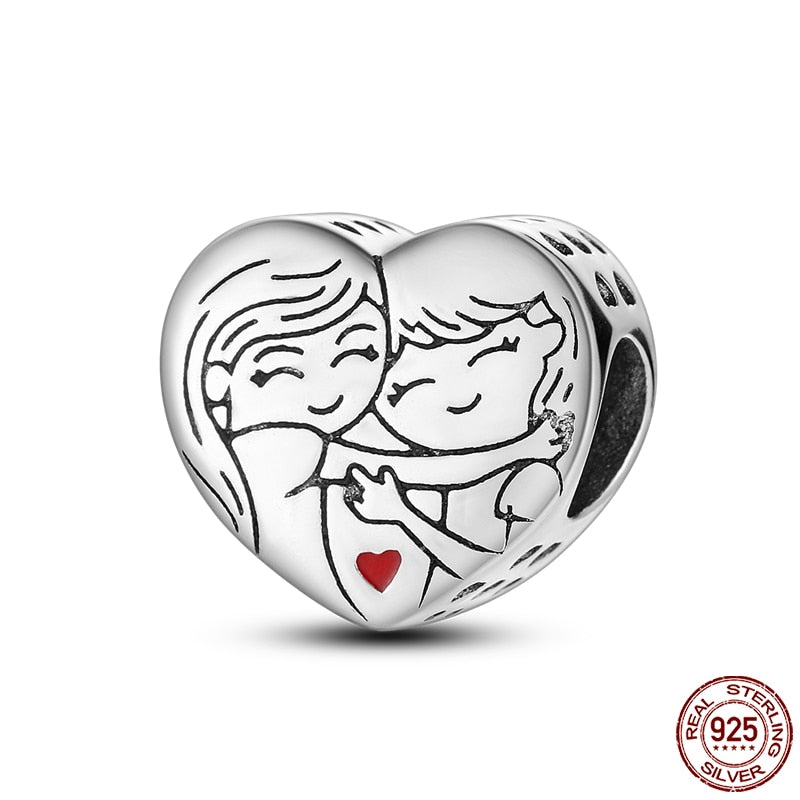 Hot Sale Charms Fit Pandora 925 Original Bracelet 925 Silver Owl With Blue Zircon Red Heart Charms Beads Fine DIY Jewelry Making