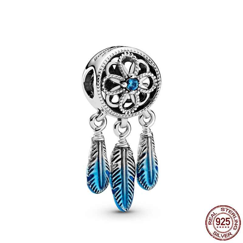 Hot Sale Charms Fit Pandora 925 Original Bracelet 925 Silver Owl With Blue Zircon Red Heart Charms Beads Fine DIY Jewelry Making