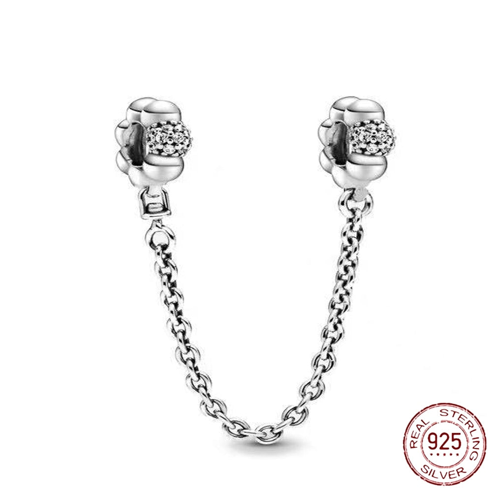 New 925 Sterling Silver Safety Chain Romantic Flowers Balloon Charms Bead Fit Original Pandora Bracelets Charm DIY Women Jewelry