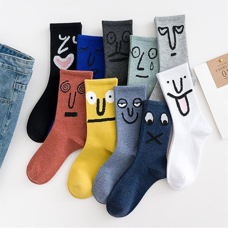 Fashion Art Anime Face Unisex Ankle Compression Socks Funny Harajuku Creative Sport Breathable Warm Winter Long Tube Male Socks
