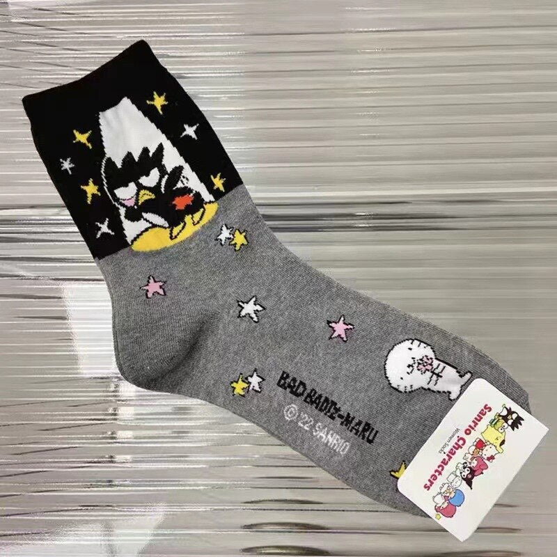 Hello Kitty Socks Kawaii Sanrio Anime Kuromi Melody Cinnamoroll Color Matching Cartoon Harajuku Cute Cotton Sock Birthday Gift