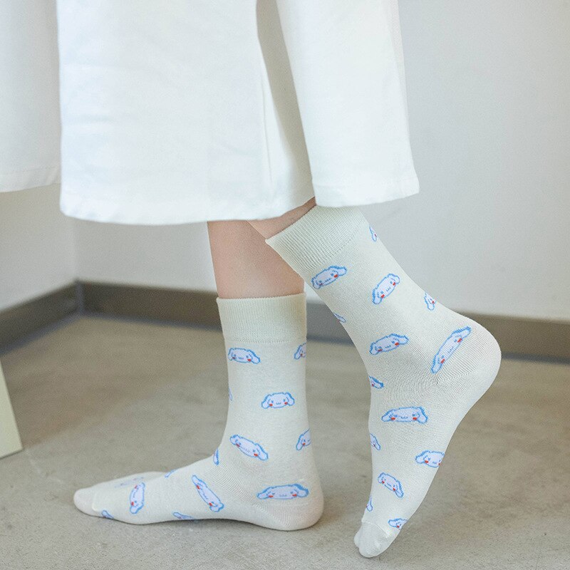 Kawaii Sanrio Women's Socks Cartoon Hello Kitty My Melody Harajuku Mid-tube Cotton Sports Breathable Student Sock Christmas Gift