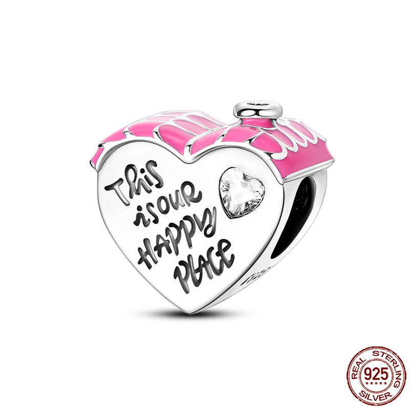 Hot Sale Charms Fit Pandora 925 Original Bracelet 925 Silver Owl With Blue Zircon Red Heart Charms Beads Fine DIY Jewelry Making