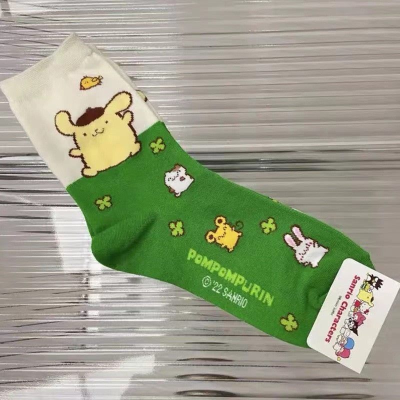Hello Kitty Socks Kawaii Sanrio Anime Kuromi Melody Cinnamoroll Color Matching Cartoon Harajuku Cute Cotton Sock Birthday Gift