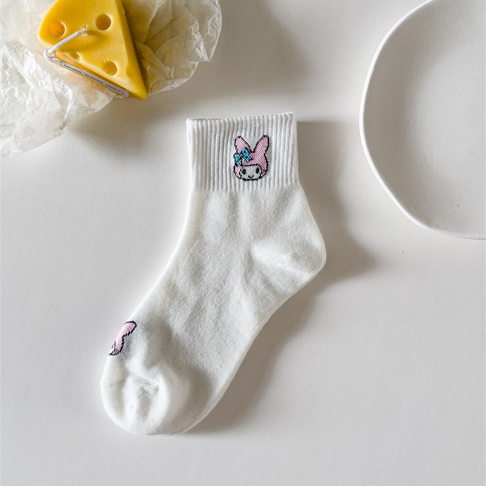Kawaii Sanrio Women's Socks Cartoon Hello Kitty My Melody Harajuku Mid-tube Cotton Sports Breathable Student Sock Christmas Gift