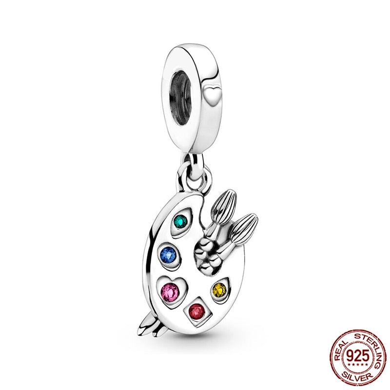Hot Sale Charms Fit Pandora 925 Original Bracelet 925 Silver Owl With Blue Zircon Red Heart Charms Beads Fine DIY Jewelry Making