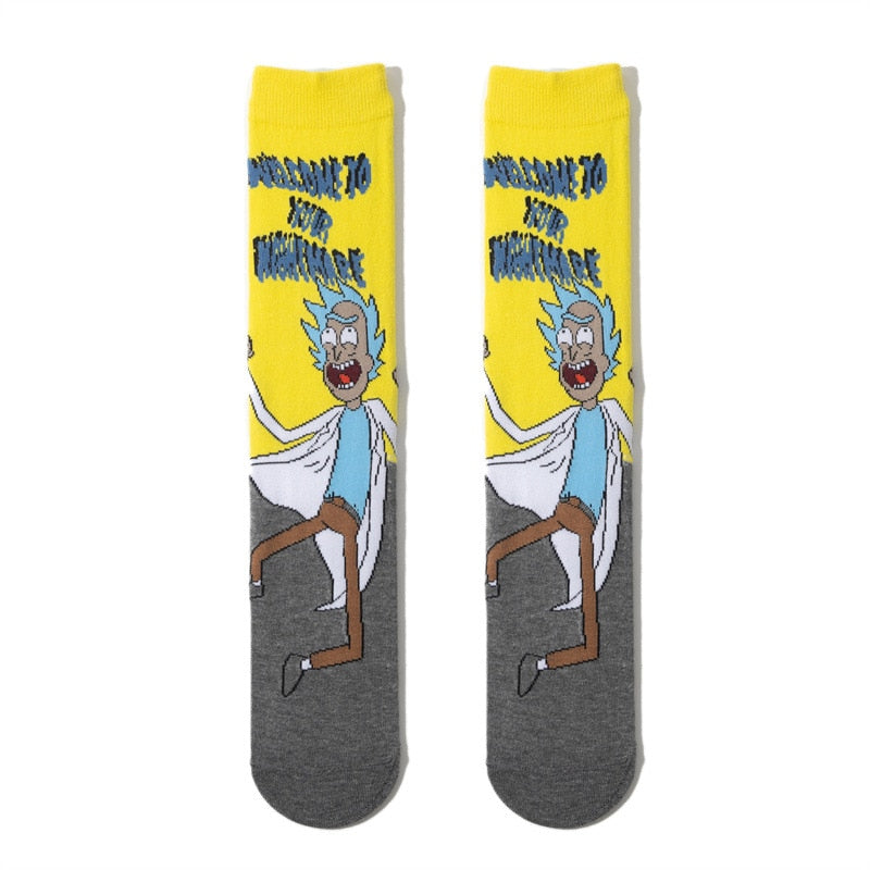 Anime Rick Socks Men's Funny Cartoon Mid-calf Men and Women Street Letters Hip-hop Sports Skateboarding Cute White Socks
