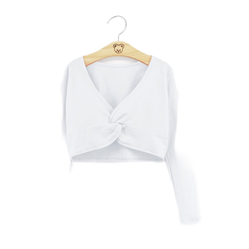 Girls' Classic Ballet Long Sleeve Wrap Top Dance Shrug Sweater Crop Coat Kids Dancewear Cotton Warm Up Pullover for Leotards