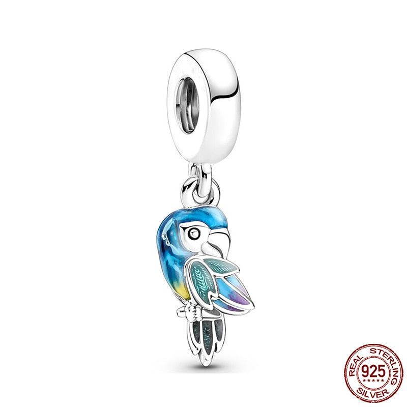 Hot Sale Charms Fit Pandora 925 Original Bracelet 925 Silver Owl With Blue Zircon Red Heart Charms Beads Fine DIY Jewelry Making