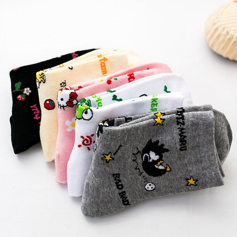 Kawaii Sanrio Women's Socks Cartoon Hello Kitty My Melody Harajuku Mid-tube Cotton Sports Breathable Student Sock Christmas Gift