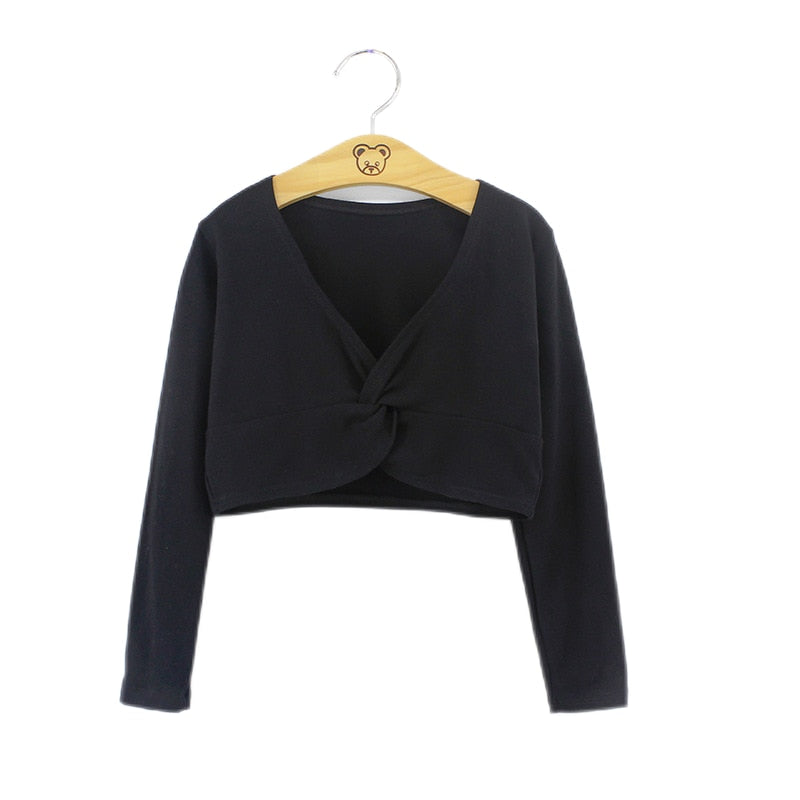 Girls' Classic Ballet Long Sleeve Wrap Top Dance Shrug Sweater Crop Coat Kids Dancewear Cotton Warm Up Pullover for Leotards