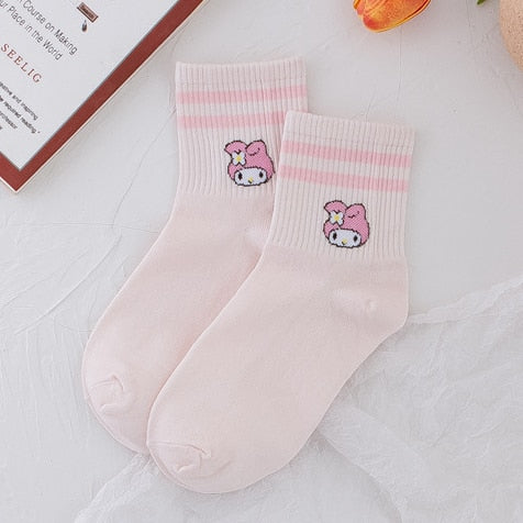Kawaii Sanrio Women's Socks Cartoon Hello Kitty My Melody Harajuku Mid-tube Cotton Sports Breathable Student Sock Christmas Gift