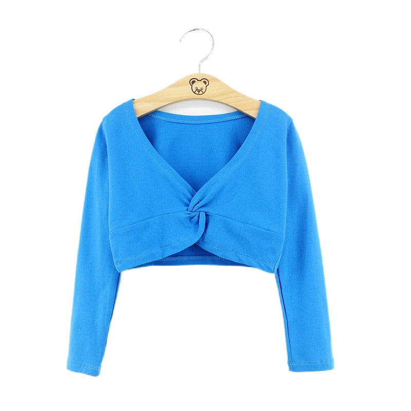 Girls' Classic Ballet Long Sleeve Wrap Top Dance Shrug Sweater Crop Coat Kids Dancewear Cotton Warm Up Pullover for Leotards