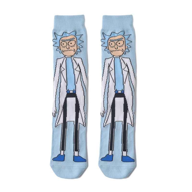 Anime Rick Socks Men's Funny Cartoon Mid-calf Men and Women Street Letters Hip-hop Sports Skateboarding Cute White Socks