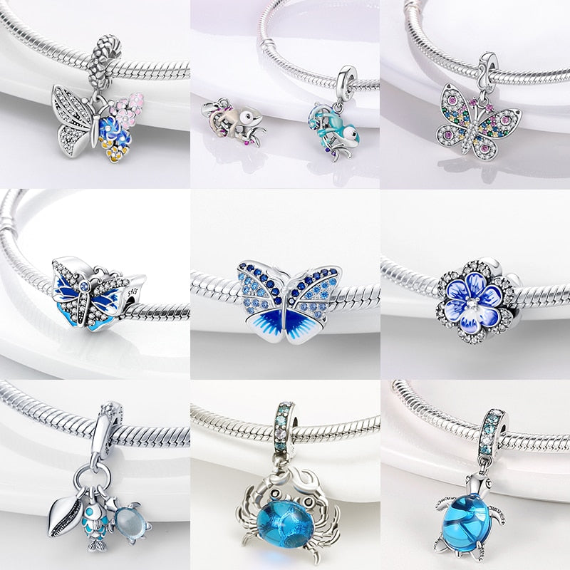Fit Pandora 925 Original Bracelet Chameleon Luminous Firefly Butterfly Silver Charms Beads For DIY Christmas Jewelry Gift Making