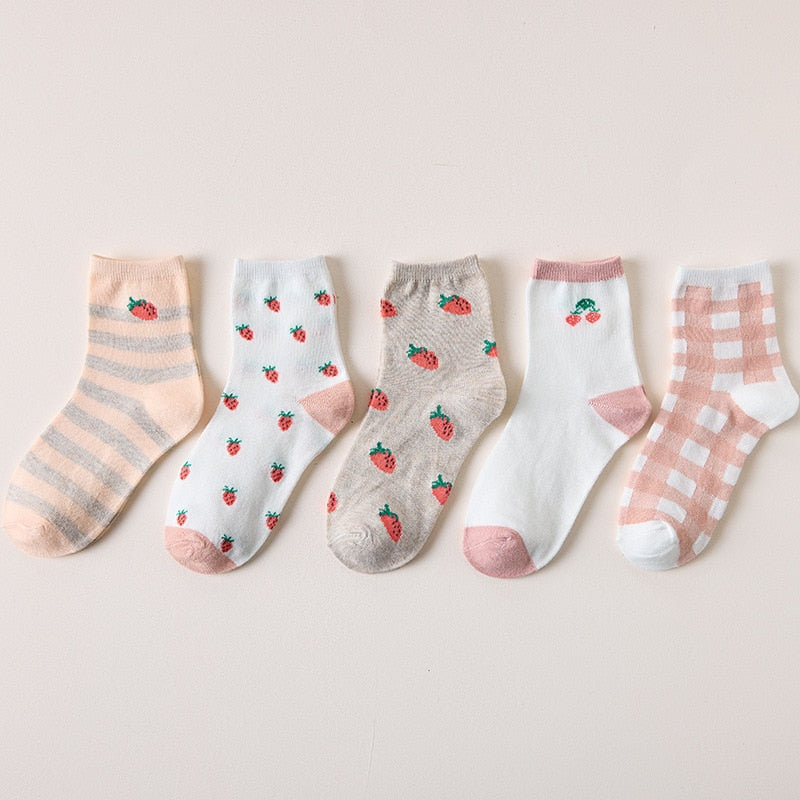5 Pairs Pack Women Socks Girl Cartoon Bar Bear Lovely Happy Funny Smile Cute Kawaii Boat Ankle Short Cotton