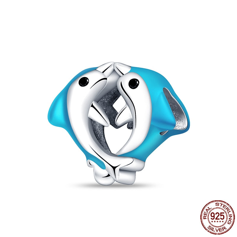 Hot Sale Charms Fit Pandora 925 Original Bracelet 925 Silver Owl With Blue Zircon Red Heart Charms Beads Fine DIY Jewelry Making