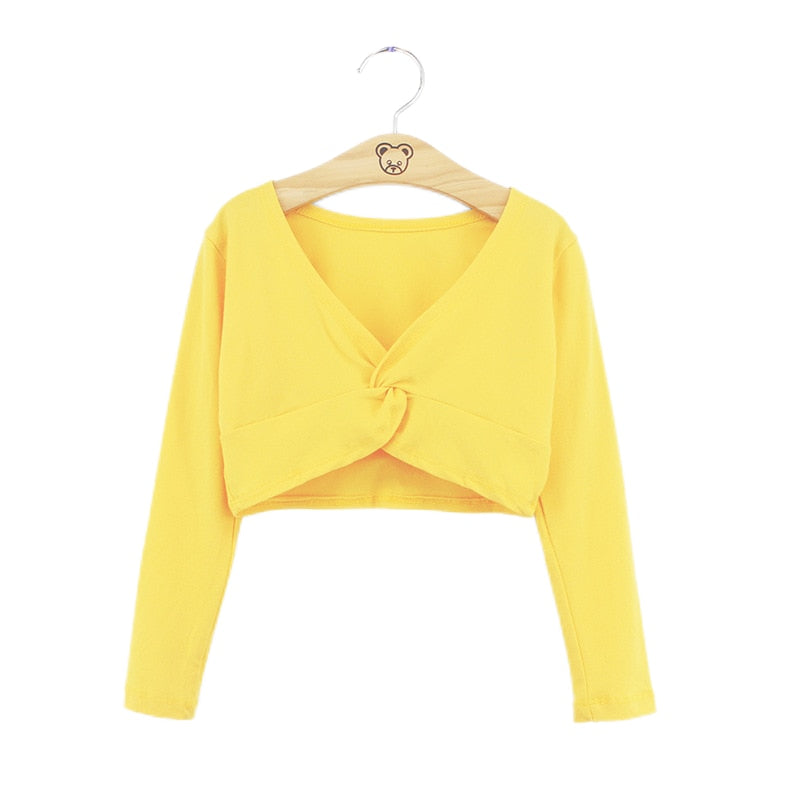 Girls' Classic Ballet Long Sleeve Wrap Top Dance Shrug Sweater Crop Coat Kids Dancewear Cotton Warm Up Pullover for Leotards