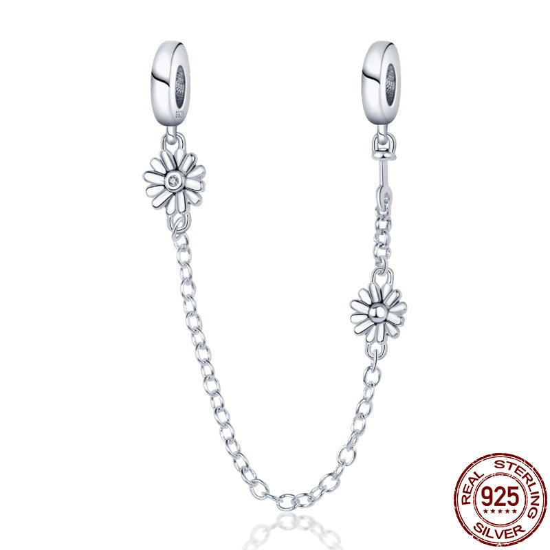 New 925 Sterling Silver Safety Chain Romantic Flowers Balloon Charms Bead Fit Original Pandora Bracelets Charm DIY Women Jewelry