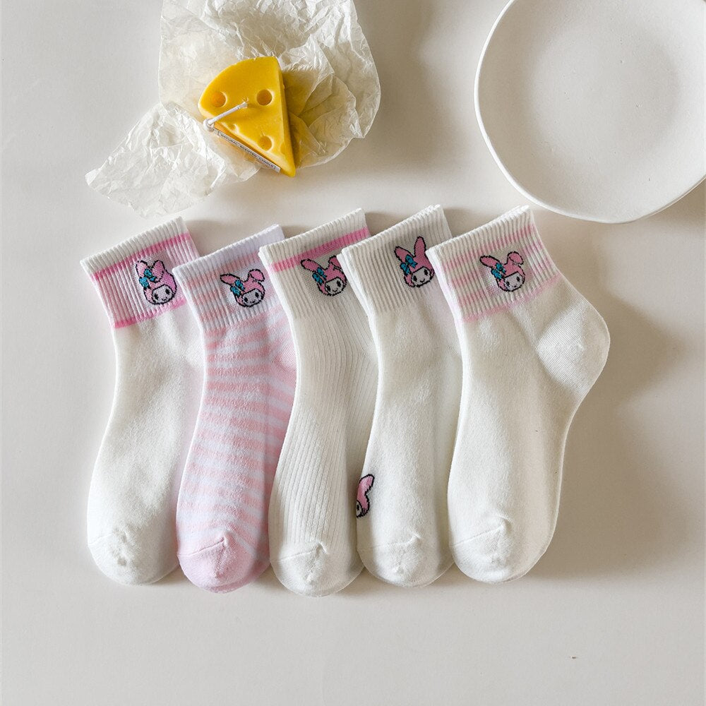 Kawaii Sanrio Women's Socks Cartoon Hello Kitty My Melody Harajuku Mid-tube Cotton Sports Breathable Student Sock Christmas Gift