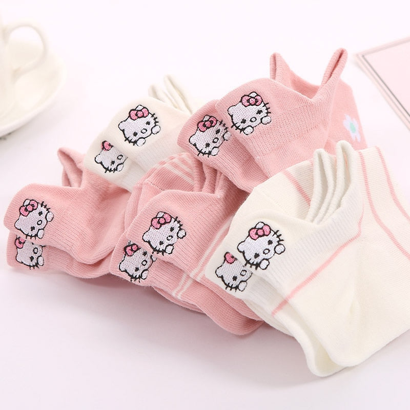 Sanrio Socks Woman My Melody Kuromi Hello Kitty Calcetines Anime Character Cute Short Harajuku Cotton Casual Girls Socks