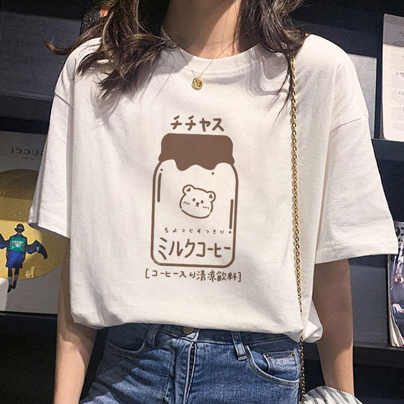 Kawaii Sanrioed Short Sleeve Kuromi Cinnamoroll My Melody Cute Cartoon Cotton Short Sleeve T-Shirt White Loose Top Gift