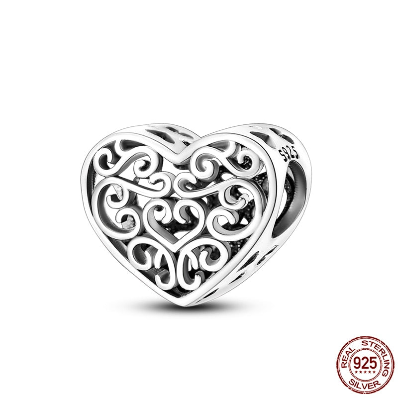 Hot Sale Charms Fit Pandora 925 Original Bracelet 925 Silver Owl With Blue Zircon Red Heart Charms Beads Fine DIY Jewelry Making