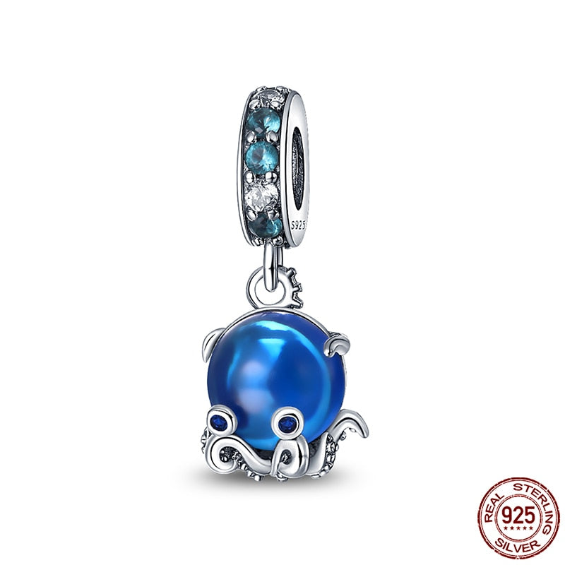 Hot Sale Charms Fit Pandora 925 Original Bracelet 925 Silver Owl With Blue Zircon Red Heart Charms Beads Fine DIY Jewelry Making