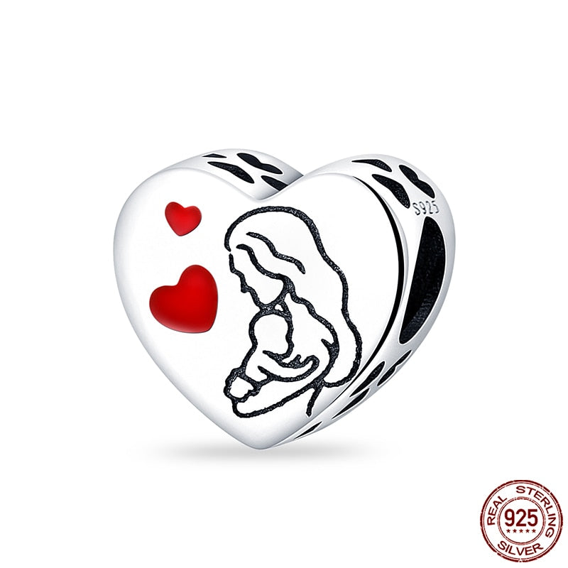 Hot Sale Charms Fit Pandora 925 Original Bracelet 925 Silver Owl With Blue Zircon Red Heart Charms Beads Fine DIY Jewelry Making