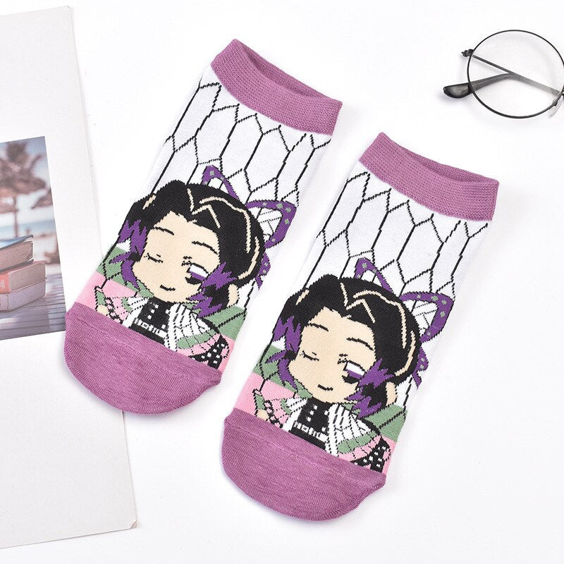 5 Pairs of New Anime Cartoon Ghost Slayer Socks Spring and Autumn Shallow Mouth Boat Socks Japanese Anime Foreign Trade Peripher