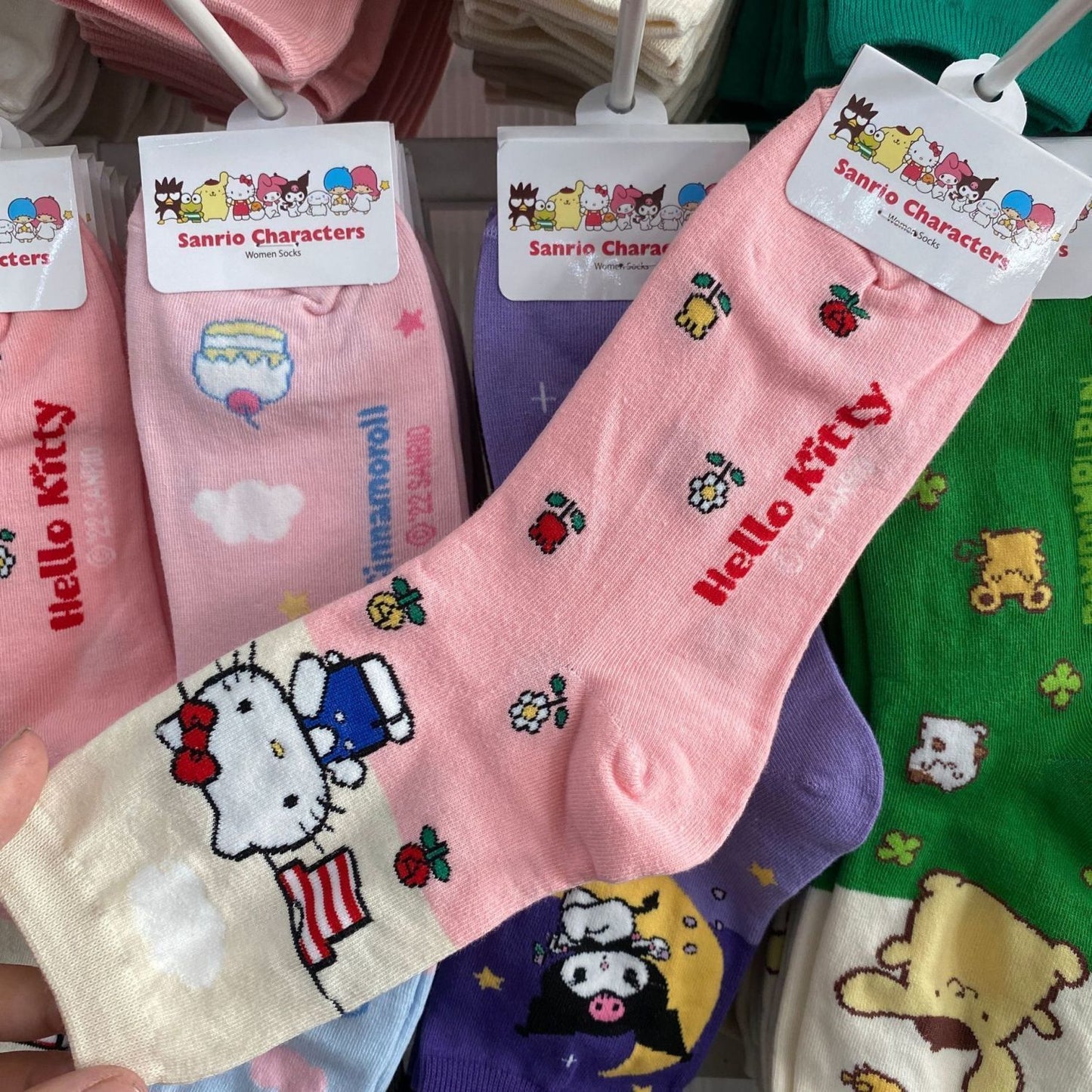 Hello Kitty Socks Kawaii Sanrio Anime Kuromi Melody Cinnamoroll Color Matching Cartoon Harajuku Cute Cotton Sock Birthday Gift
