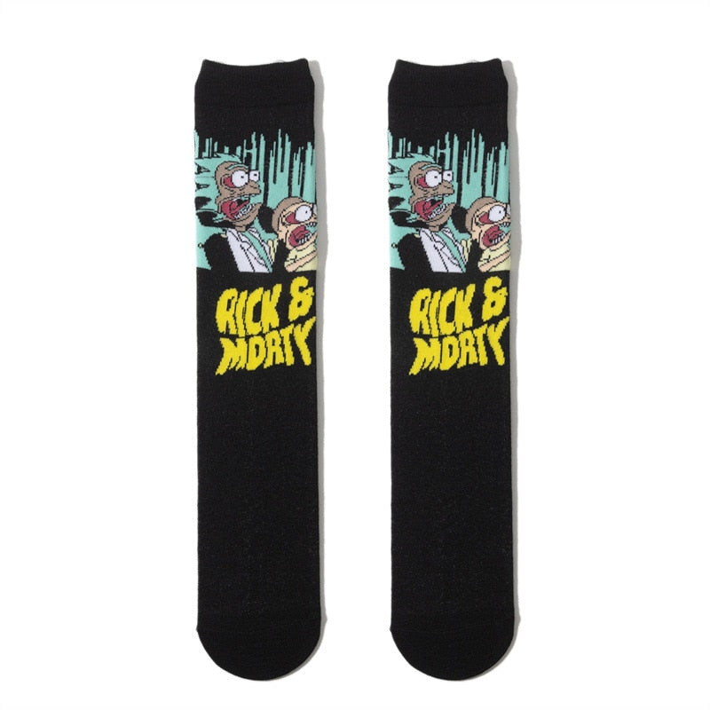 Anime Rick Socks Men's Funny Cartoon Mid-calf Men and Women Street Letters Hip-hop Sports Skateboarding Cute White Socks
