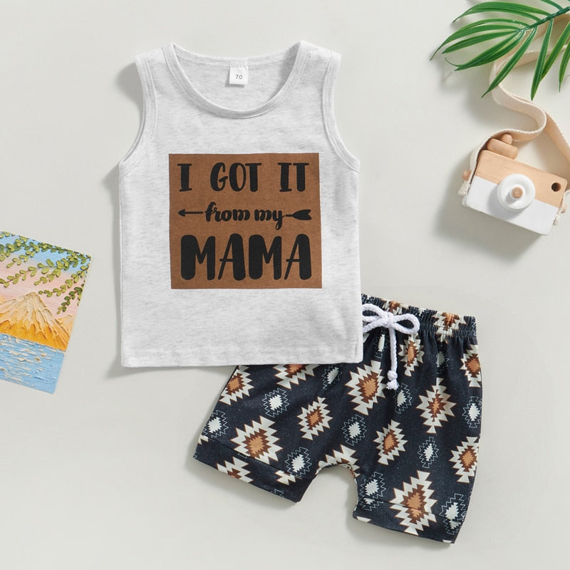 2pcs Summer Kids Baby Boys Clothing Sets 0-3Y Letter Print Sleeveless Tanks Tops+Graphic Print Drawstring Shorts Sport Outfits