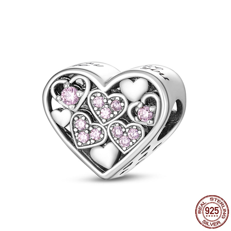 Hot Sale Charms Fit Pandora 925 Original Bracelet 925 Silver Owl With Blue Zircon Red Heart Charms Beads Fine DIY Jewelry Making