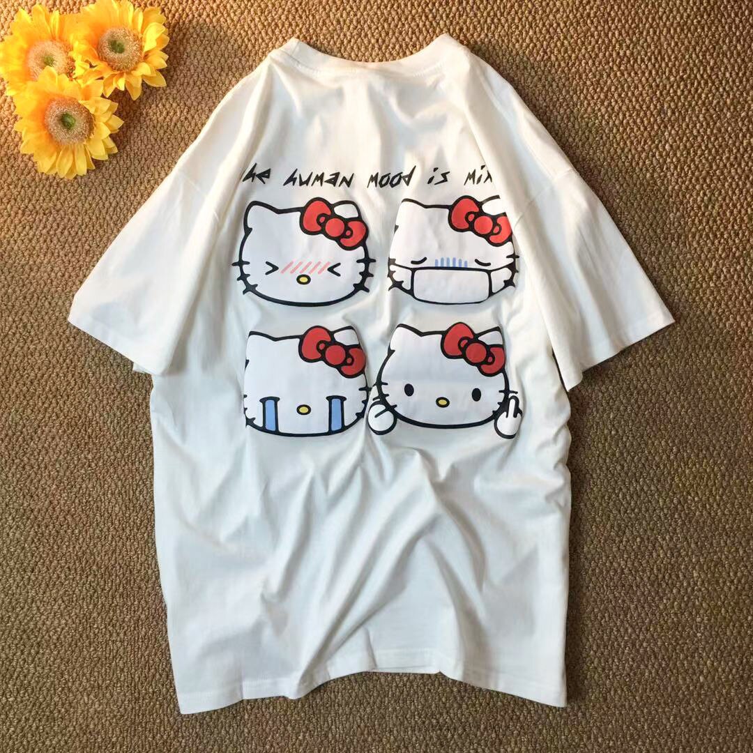 Sanrio Summer New Short Sleeve Oversize Tshirt Top Female Hello Kitty Cartoon Aesthetic Japanese Style Kawaii Clothing For Women