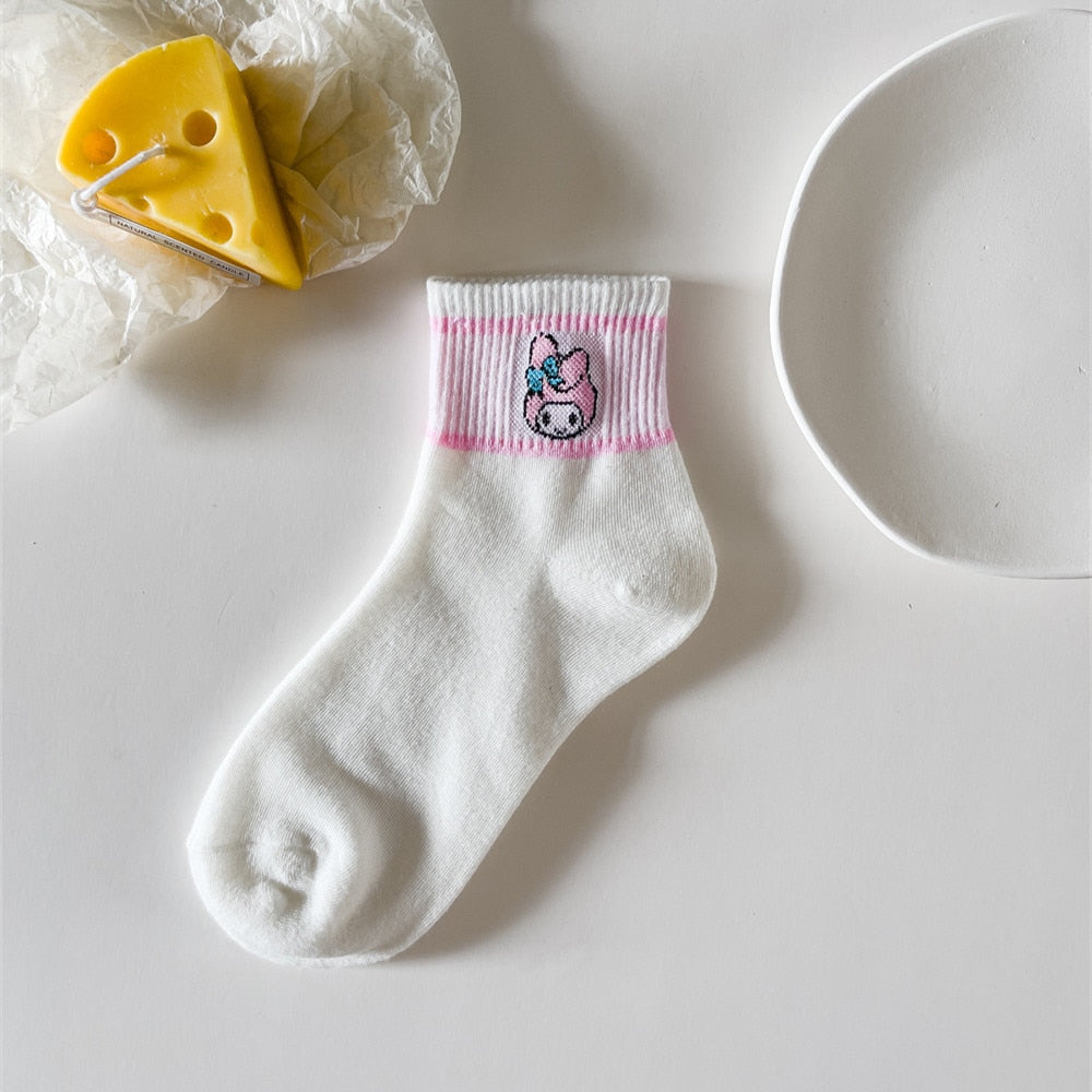 Kawaii Sanrio Women's Socks Cartoon Hello Kitty My Melody Harajuku Mid-tube Cotton Sports Breathable Student Sock Christmas Gift
