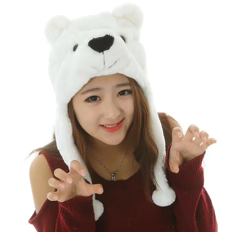 Cute Bunny Ears Hat Moving Pikachu Rabbit Soft Jumping Up Cap Funny Toy Girls Cartoon Kawaii Plush Hat Toys Gift for Adult Kids