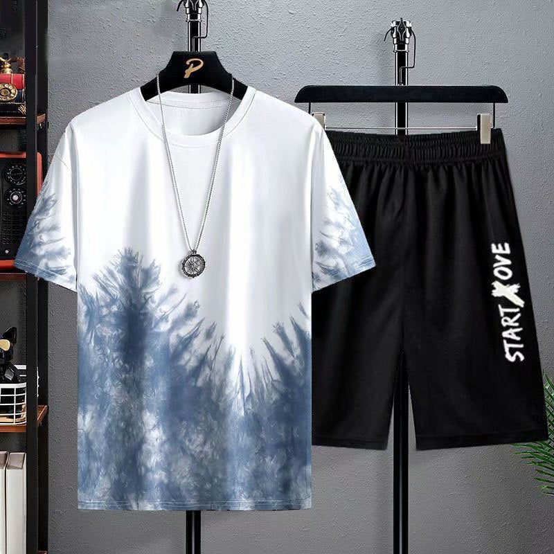Men's Suit Gradient Summer Short Sleeve T-Shirt Set Fashion 2 Piece Streetwear 3D Printed Sports Beach Shorts Sportswear Men's