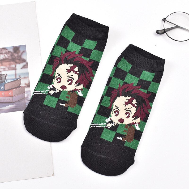 5 Pairs of New Anime Cartoon Ghost Slayer Socks Spring and Autumn Shallow Mouth Boat Socks Japanese Anime Foreign Trade Peripher